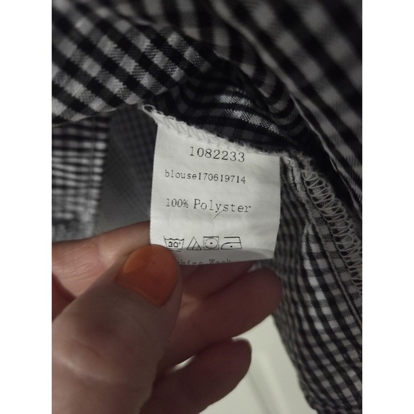 Womens Black & White Gingham A-line Top With Bow, XS - Picture 3 of 4